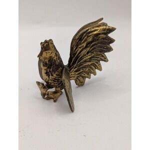 Vintage Brass Rooster Figurine Miniature Fighting Farmhouse Decor 3 Inch